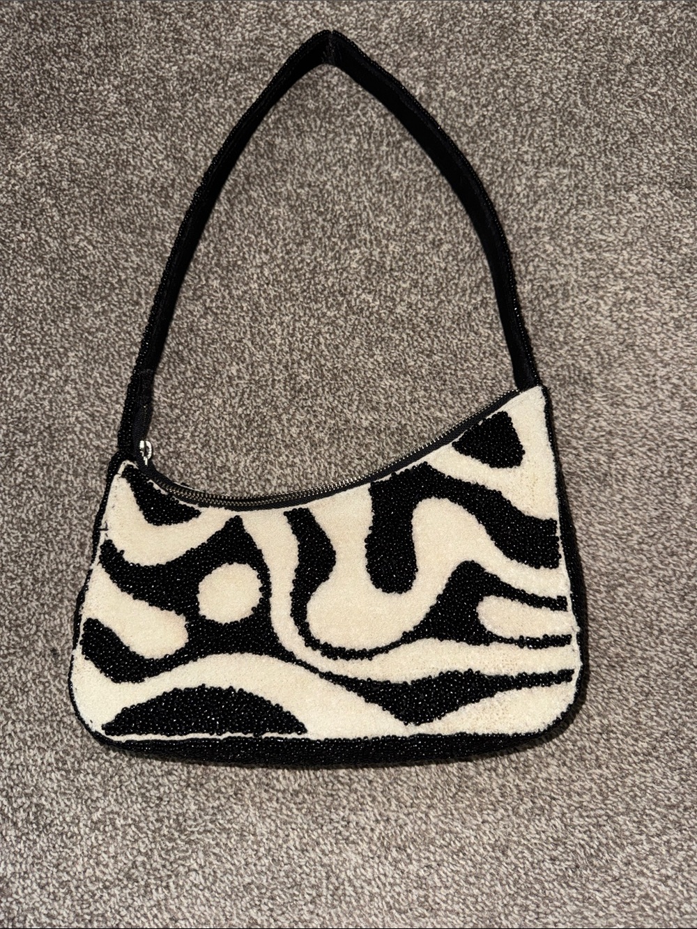 Black & White Beaded Shoulder Bag - Stylish Patterned Women's Purse - Picture 2 of 6